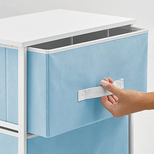 mDesign Storage Dresser End/Side Table Night Stand Furniture Unit - Small Standing Organizer for Bedroom, Office, Living Room, and Closet - 2 Drawer Removable Fabric Bins - Gray/White Grey