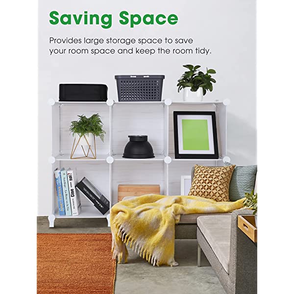 Puroma Cube Storage Organizer 6-Cube Closet Storage Shelves with Wooden Mallet DIY Closet Cabinet Bookshelf Plastic Square Organizer Shelving for Home, Office, Bedroom - Black Black Medium