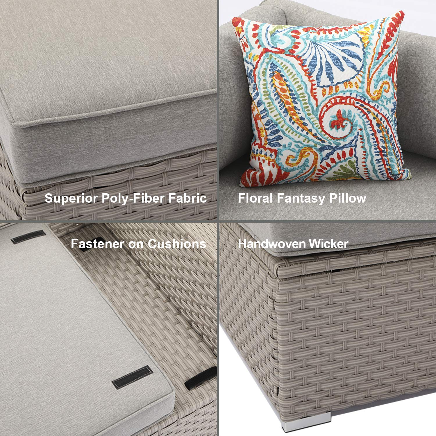 【Home&Garden】8-Pc Fire Pit Table Outdoor Furniture Sofa, Wicker Cushion Sectional w Celadon Fire Heater