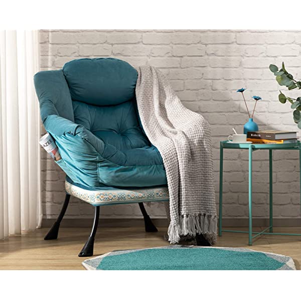 AbocoFur Modern Large Cotton Fabric Lazy Chair，Accent Contemporary Lounge Chair, Single Steel Frame Leisure Sofa Chair with Armrests and A Side Pocket, Beige