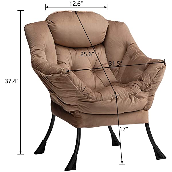 AbocoFur Modern Large Cotton Fabric Lazy Chair，Accent Contemporary Lounge Chair, Single Steel Frame Leisure Sofa Chair with Armrests and A Side Pocket, Beige