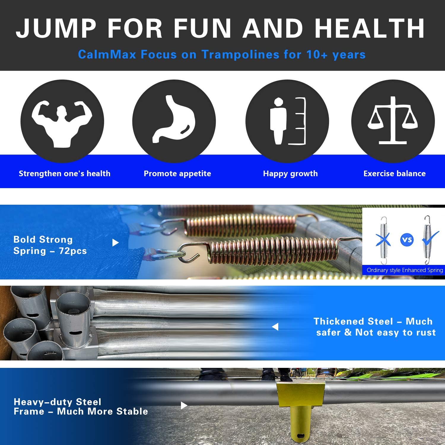 CalmMax Trampoline 12FT Jump Recreational Trampolines with Enclosure Net – ASTM Approved – Combo Bounce Outdoor Trampoline for Kids Family Happy Time