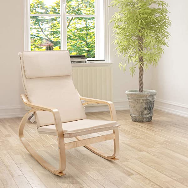 Giantex Rocking Chair with Removable Upholstered Cushion, Stable Wooden Frame Relaxing Modern Leisure Armchair Suitable for Living Room, Bedroom, Balcony, Nursery Room Ergonomic Chair(1, Beige) 1 Beige
