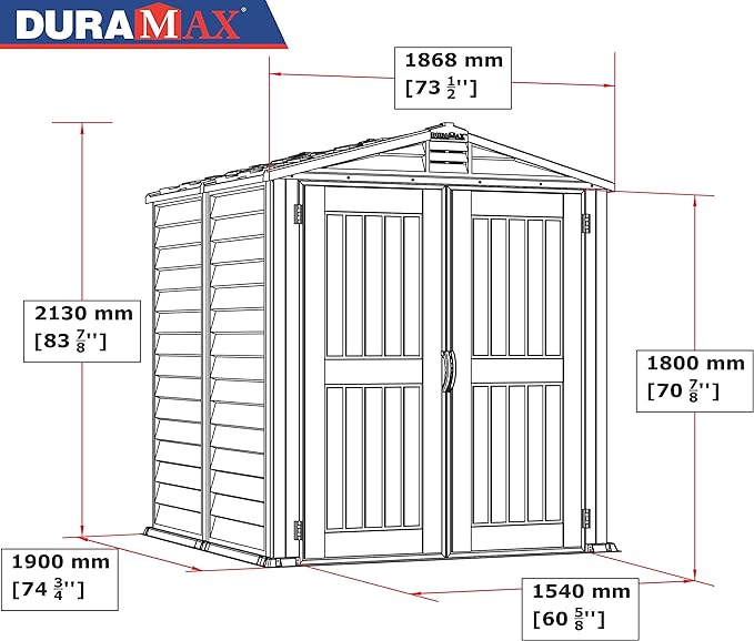 Duramax StoreMate PLUS 6 x 6 (3.65 m2) Plastic Garden Shed with Heavy-Duty Plastic Floor & Fixed Window, Strong Metal Roof Structure, Fire Retardant & Maintenance-Free Storage Shed, Dark Grey & Adobe