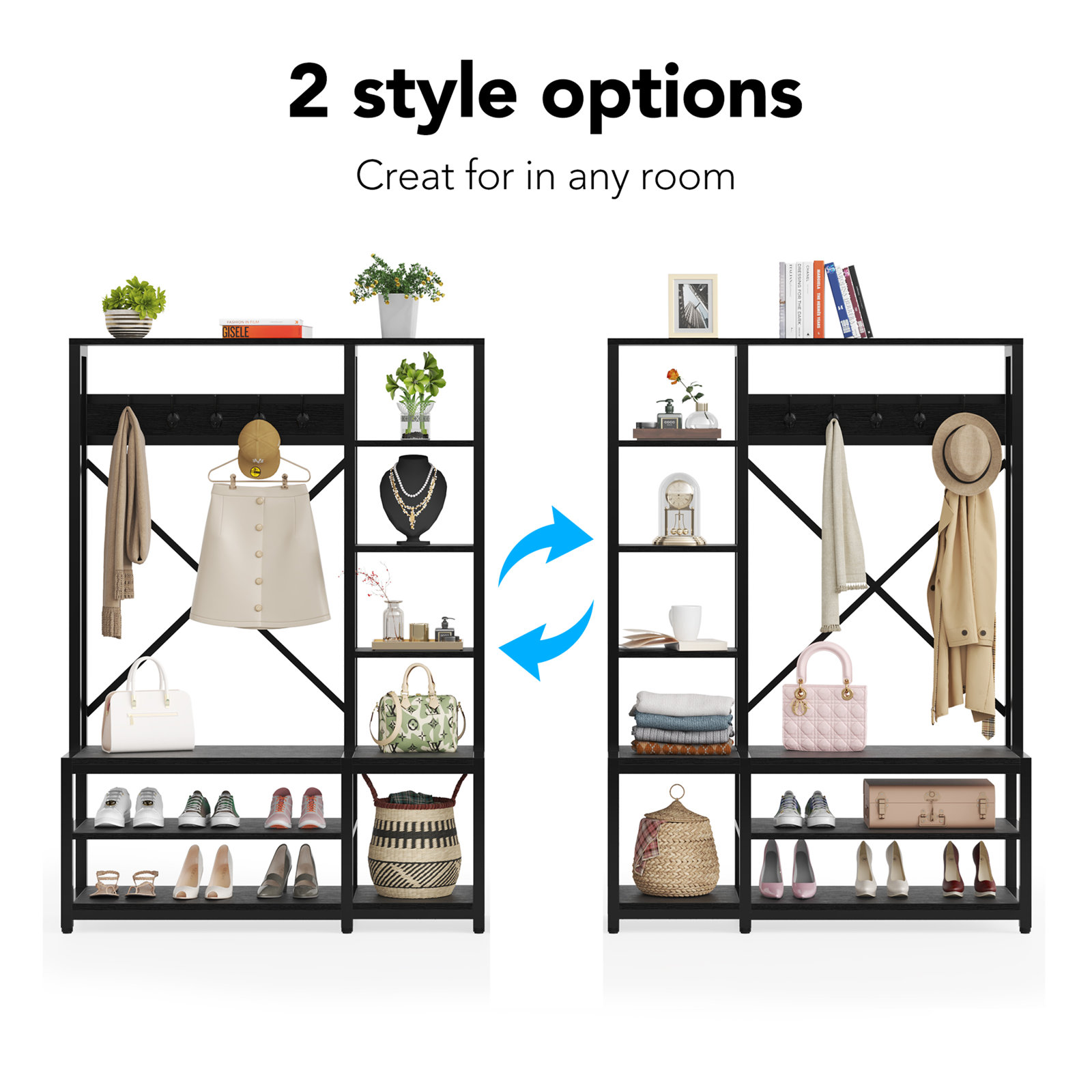 【Furniture】Emelyne 47.2'' Wide Iron Hall Tree with Bench and Shoe Storage