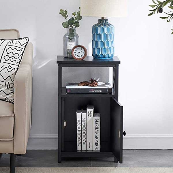 VECELO Modern Versatile Nightstands X-Design Side End Table Night Stand Storage Shelf with Bin Drawer for Living Room Bedroom, Brown+Black Brown+black Modern