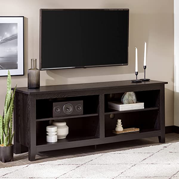 Walker Edison Wren Classic 4 Cubby TV Stand for TVs up to 65 Inches, 58 Inch, Black Black 58 InchTV Stand