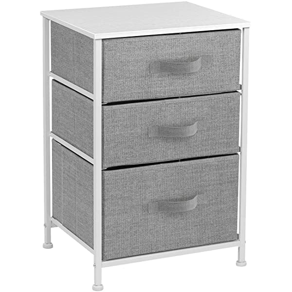 Sorbus Nightstand with 3 Drawers - Bedside Furniture & Accent End Table Chest for Home, Bedroom Accessories, Office, College Dorm, Steel Frame, Wood Top, Easy Pull Fabric Bins (Gray) Grey