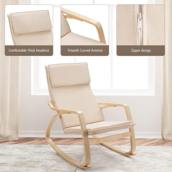 Giantex Rocking Chair with Removable Upholstered Cushion, Stable Wooden Frame Relaxing Modern Leisure Armchair Suitable for Living Room, Bedroom, Balcony, Nursery Room Ergonomic Chair(1, Beige) 1 Beige