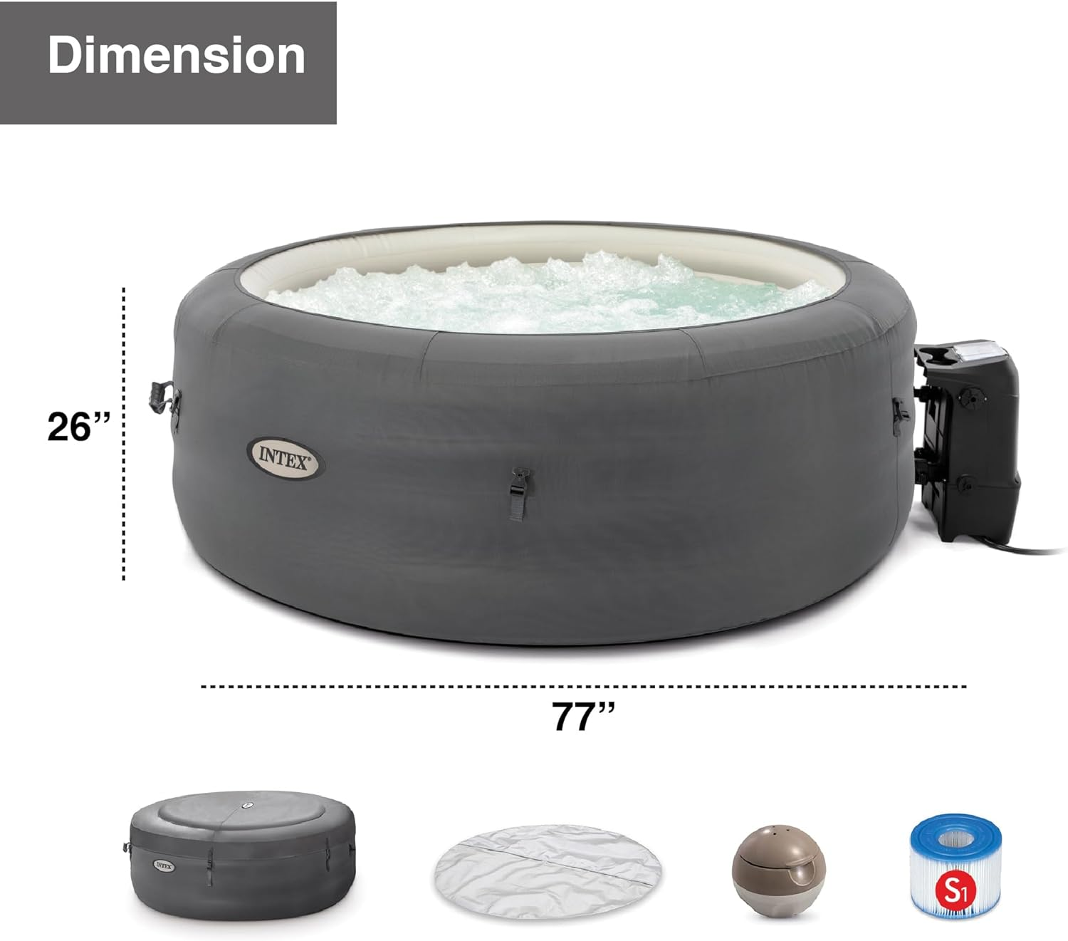 Simple Spa 77in x 26in 4-Person Outdoor Portable Inflatable Round Heated Hot Tub Spa