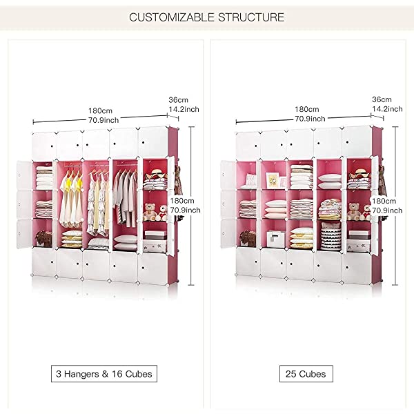 YOZO Cube Storage Organzier Portable Closet Wardrobe Bedroom Dresser (71x14x71 inches) Portable Closet Cube Shelf Armoire Pantry Cabinet, 25 Cubes, Blue 25Cubes Blue