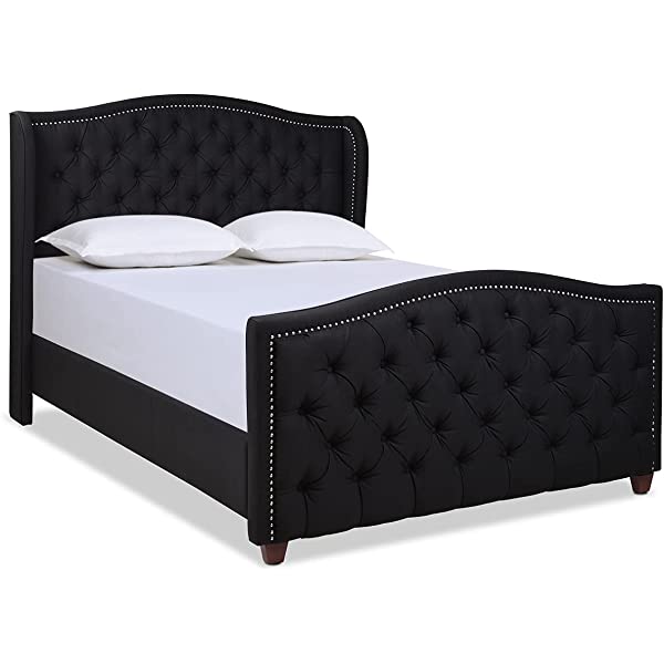 Jennifer Taylor Home Marcella Collection Queen Wingback Tufted Hand-Applied Nail Heads Upholstered Bed, Antique White Antique White Queen