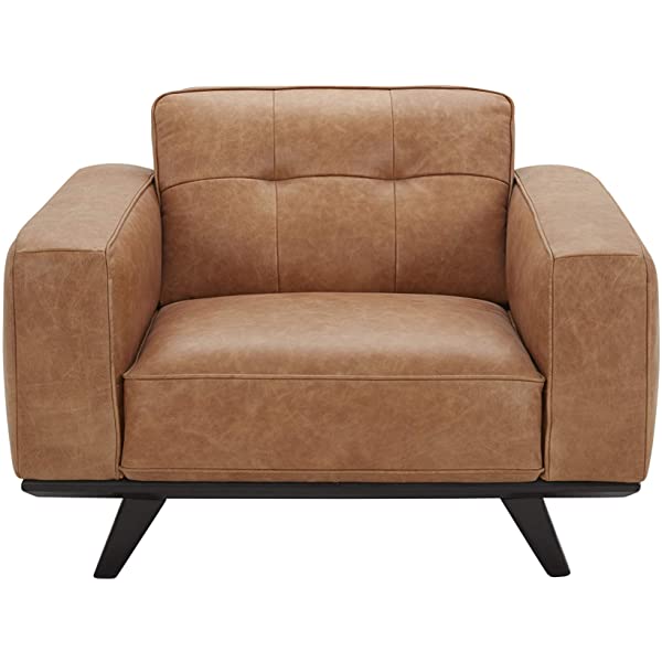 Amazon Brand – Rivet Bigelow Modern Oversized Leather Accent Chair with Wood Base, 44.1