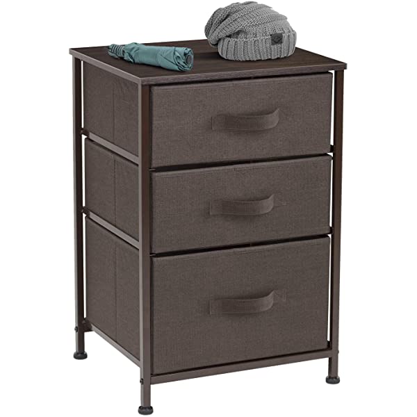 Sorbus Nightstand with 3 Drawers - Bedside Furniture & Accent End Table Chest for Home, Bedroom Accessories, Office, College Dorm, Steel Frame, Wood Top, Easy Pull Fabric Bins (Gray) Grey