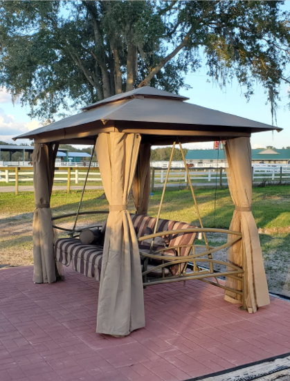 Purple Leaf 3 Person Outdoor Gazebo Terrace Swing with Adult Canopy Swing