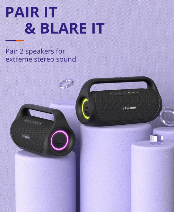 Tronsmart wireless Bluetooth speaker, subwoofer, IPX6 waterproof subwoofer, suitable for outdoor parties, 15-hour battery, supports Bluetooth, NFC, AUX, Mirco SD card interface