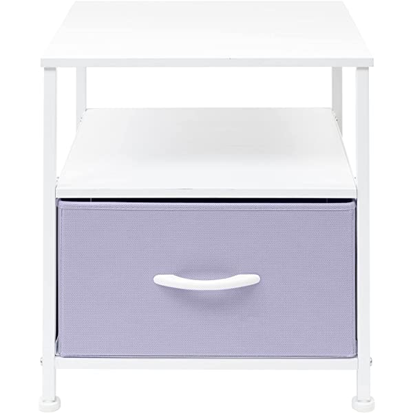 Sorbus Nightstand 1-Drawer Shelf Storage- Bedside Furniture & Accent End Table Chest for Home, Bedroom, Office, College Dorm, Steel Frame, Wood Top, Easy Pull Fabric Bins (Rustic Wood)