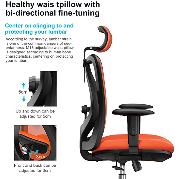 SIHOO Ergonomic Office Chair, Computer Desk Chair with Adjustable Lumbar Support, Comfortable Thick Cushion High Back Desk Chair with Adjustable Headrest and PU armrests(Orange)