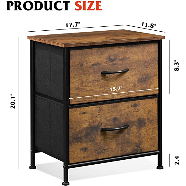 WLIVE Nightstand with 2 Fabric Drawers, Bedside Furniture & End Table Dresser for Bedroom, Living Room, Steel Frame, Wood Top, Easy Pull Handle Charcoal Gray