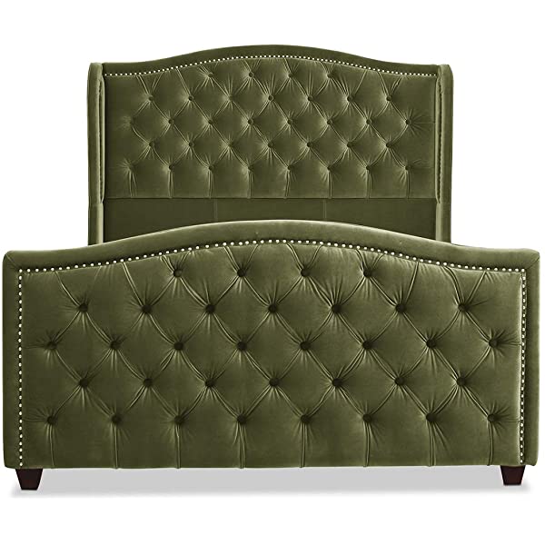 Jennifer Taylor Home Marcella Collection Queen Wingback Tufted Hand-Applied Nail Heads Upholstered Bed, Antique White Antique White Queen