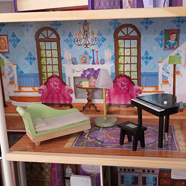My Dreamy Wooden Dollhouse with Lights and Sounds, Elevator and 14 Accessories, Gift for Ages 3+