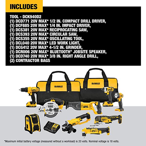 DEWALT 20V Max Cordless Drill Combo Kit, 10-Tool (DCK1020D2) 20V 10-Tool Combo Kit Kit