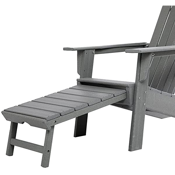 ResinTEAK All Weather Adirondack Chair with PULLOUT Ottoman | Adult-Size, Weather Resistant for Patio Deck Garden, Backyard & Lawn Furniture | Easy Maintenance (Grey))