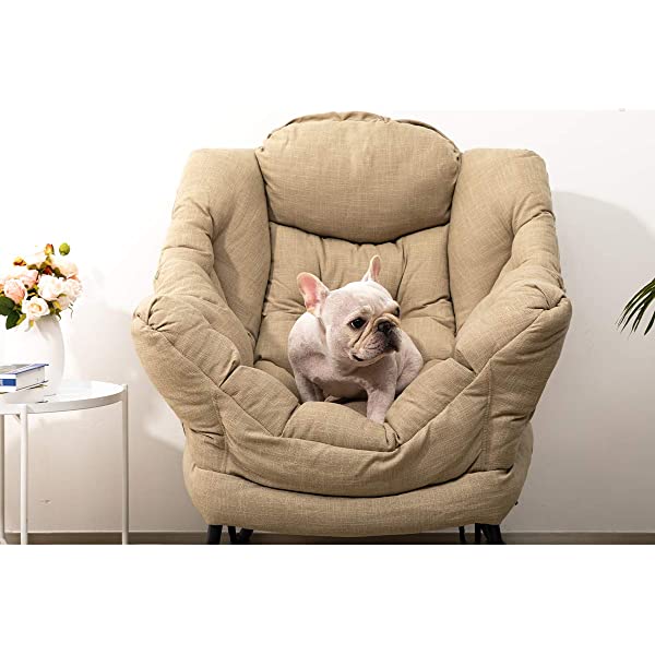 AbocoFur Modern Large Cotton Fabric Lazy Chair，Accent Contemporary Lounge Chair, Single Steel Frame Leisure Sofa Chair with Armrests and A Side Pocket, Beige