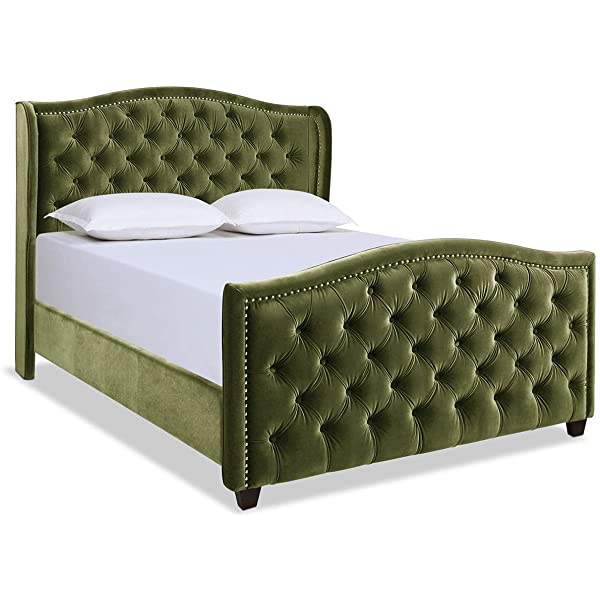 Jennifer Taylor Home Marcella Collection Queen Wingback Tufted Hand-Applied Nail Heads Upholstered Bed, Antique White Antique White Queen