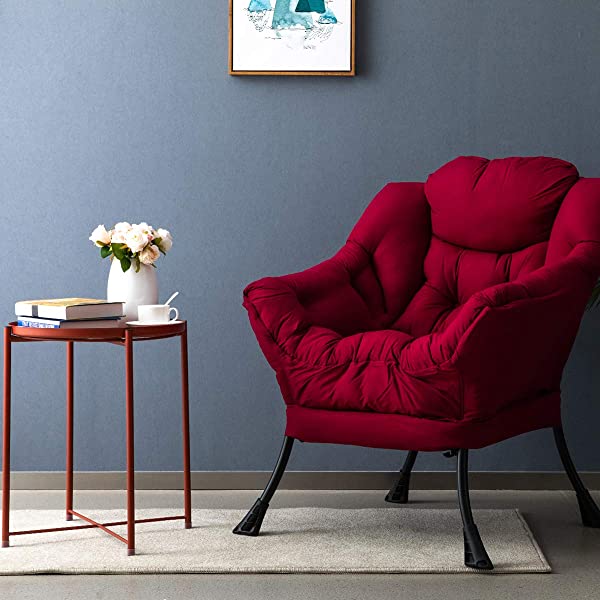 AbocoFur Modern Large Cotton Fabric Lazy Chair，Accent Contemporary Lounge Chair, Single Steel Frame Leisure Sofa Chair with Armrests and A Side Pocket, Beige