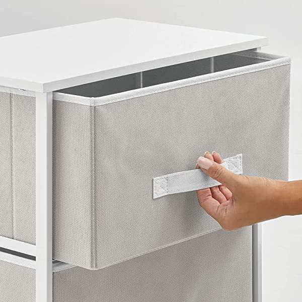 mDesign Storage Dresser End/Side Table Night Stand Furniture Unit - Small Standing Organizer for Bedroom, Office, Living Room, and Closet - 2 Drawer Removable Fabric Bins - Gray/White Grey