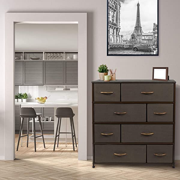 Sorbus Dresser with 8 Drawers - Furniture Storage Chest Tower Unit for Bedroom, Hallway, Closet, Office Organization - Steel Frame, Wood Top, Easy Pull Fabric Bins (White)