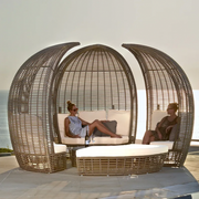 Outdoor Lying Bed Rattan Creative Birdcage Resort Hotel Open-air Sea View Room Multi-person Coffee Table Combination Leisure Rattan Bed