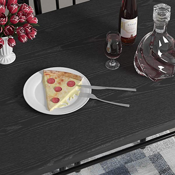 5 Piece Dining Table Set for Dining Room, Kitchen Table and Faux Leather Chairs for 4, Metal Legs, Padded Seat, Black Home Furniture