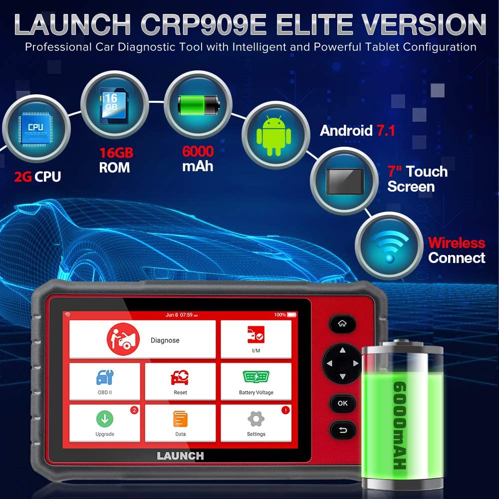[2022 New] LAUNCH CRP909E Elite Full System OBD2 Scanner,OE-Level Car Diagnostic Scan Tool,26 Reset Service Functions,Key Program,TPMS,SAS,DPF,IMMO,ABS Bleeding, WiFi Free Update,TPMS As Gift