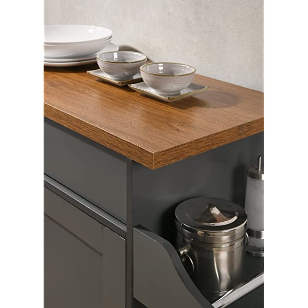 Hodedah Kitchen Island with Spice Rack, Towel Rack & Drawer, Black with Beech Top Black-beech