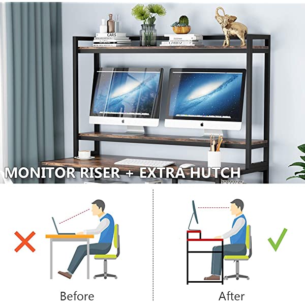 Tribesigns Computer Desk with Hutch and Shelves, 47 Inches Home Office Desk with Bookshelves and CPU Stand, Writing Desk PC Study Table Workstation for Small Spaces (Rustic Brown)