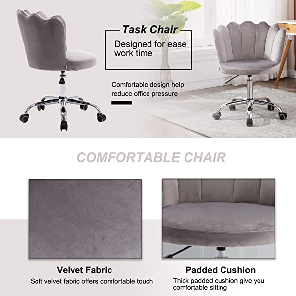 MTFY Modern Home Office Swivel Chair, Shell Desk Chair with Adjustable Height, Upholstered Ergonomic Computer Desk Chair Leisure Task Chair Accent Armchair for Office, Living Room,Bedroom (Beige)