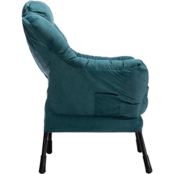 AbocoFur Modern Large Cotton Fabric Lazy Chair，Accent Contemporary Lounge Chair, Single Steel Frame Leisure Sofa Chair with Armrests and A Side Pocket, Beige