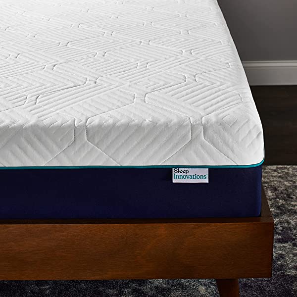 Sleep Innovations Hudson Hybrid Cooling Memory Foam Innerspring Mattress, 12 Inches, Queen Blue and White Queen 12 Inch Hybrid Mattress