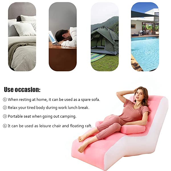 Inflatable Chaise Lounges Folding Lazy Floor Chair Sofa Lounger Bed with Armrests (Khaki)