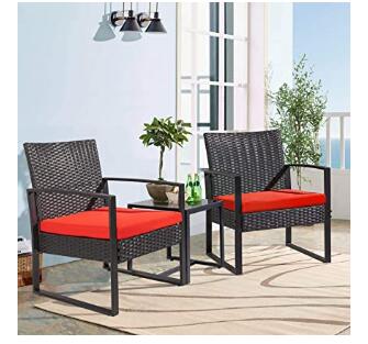 Flamaker 3 Pieces Patio Set Outdoor Wicker Patio Furniture Sets Modern Bistro Set Rattan Chair Conversation Sets with Coffee Table for Yard and Bistro (Black)