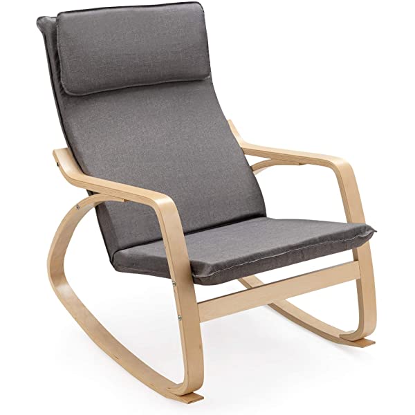 Giantex Rocking Chair with Removable Upholstered Cushion, Stable Wooden Frame Relaxing Modern Leisure Armchair Suitable for Living Room, Bedroom, Balcony, Nursery Room Ergonomic Chair(1, Beige) 1 Beige