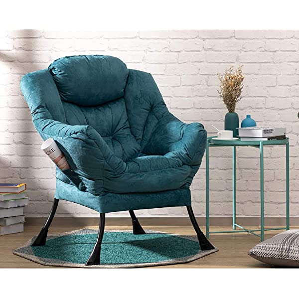 AbocoFur Modern Large Cotton Fabric Lazy Chair，Accent Contemporary Lounge Chair, Single Steel Frame Leisure Sofa Chair with Armrests and A Side Pocket, Beige