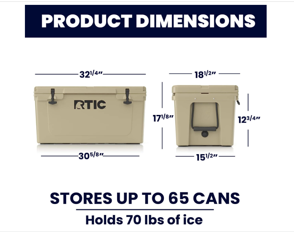 RTIC Hard Cooler Insulated Portable Ice Chest Box for Beach, Drink, Beverage, Camping, Picnic, Fishing, Boat, Barbecue