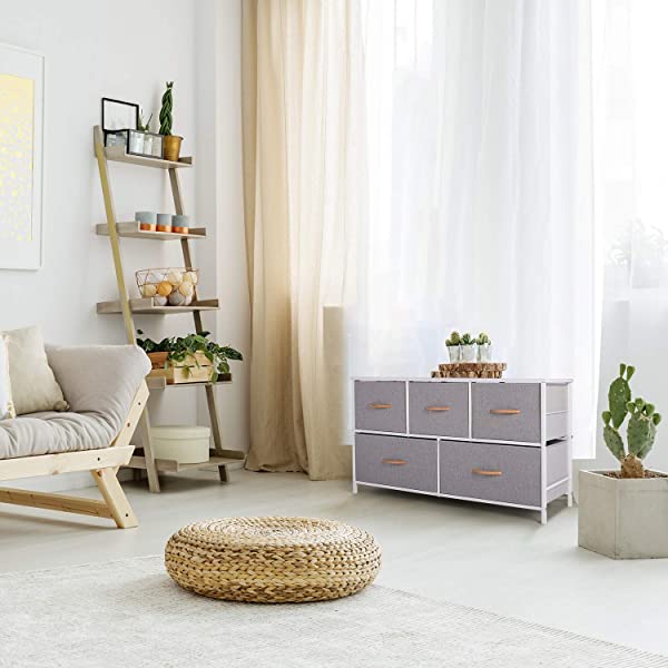 ROMOON Dresser Organizer with 5 Drawers, Fabric Storage Drawer Unit, Dresser Tower for Bedroom, Hallway, Entryway, Closets, Nursery - Wide Espresso
