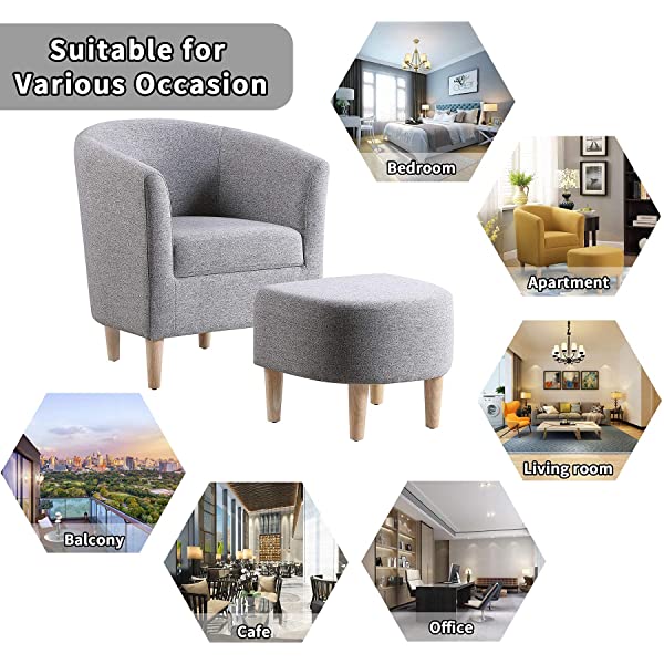 DAZONE Modern Accent Chair, Upholstered Arm Chair Linen Fabric Single Sofa Chair with Ottoman Foot Rest Mustard Yellow Comfy Armchair for Living Room Bedroom Small Spaces Apartment Office Yellow With Ottoman