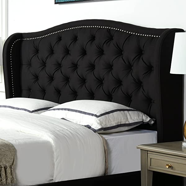 Jennifer Taylor Home Marcella Collection Queen Wingback Tufted Hand-Applied Nail Heads Upholstered Bed, Antique White Antique White Queen