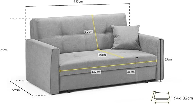 Honeypot Sofabed - Viva 2 Seater Sofabed with Storage - Grey Velvet Fabric Couch with Pull Out Double Sofabed | Setup Included | Made in EU | Built to Last (2 Seater, Plush Grey)