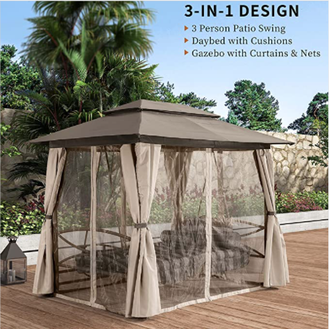 Purple Leaf 3 Person Outdoor Gazebo Terrace Swing with Adult Canopy Swing